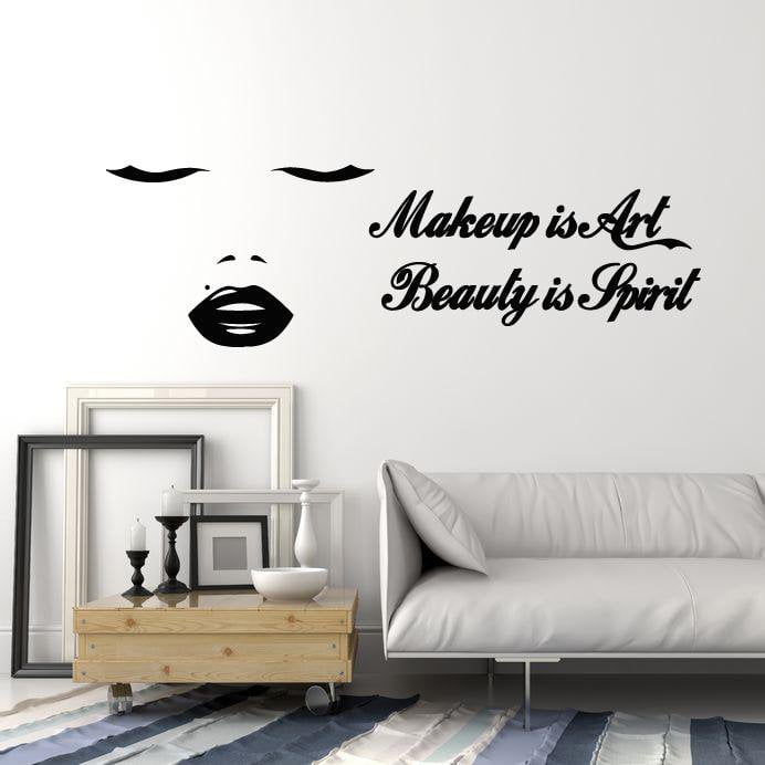 Vinyl Wall Decal Beauty Salon Quote Makeup Sexy Woman Lips Closed Eyes Stickers Mural (ig5285)