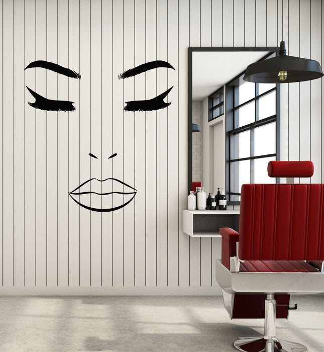 Vinyl Wall Decal Makeup Beauty Female Face Lips Eyelashes Spa Cosmetic Stickers Mural (g1186)