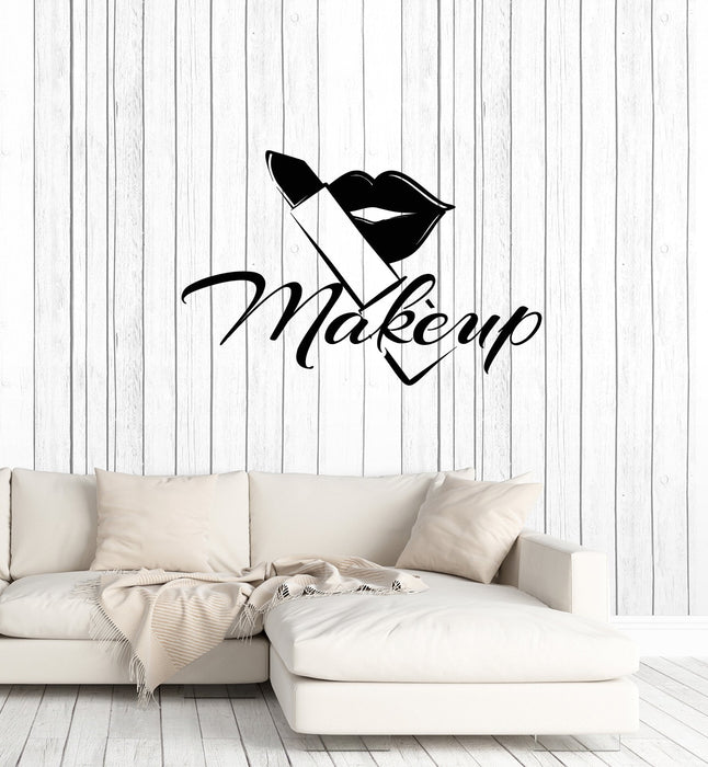 Vinyl Wall Decal Makeup Lips Lipstick Beauty Salon Shop Visagiste Stickers Mural (ig5643)