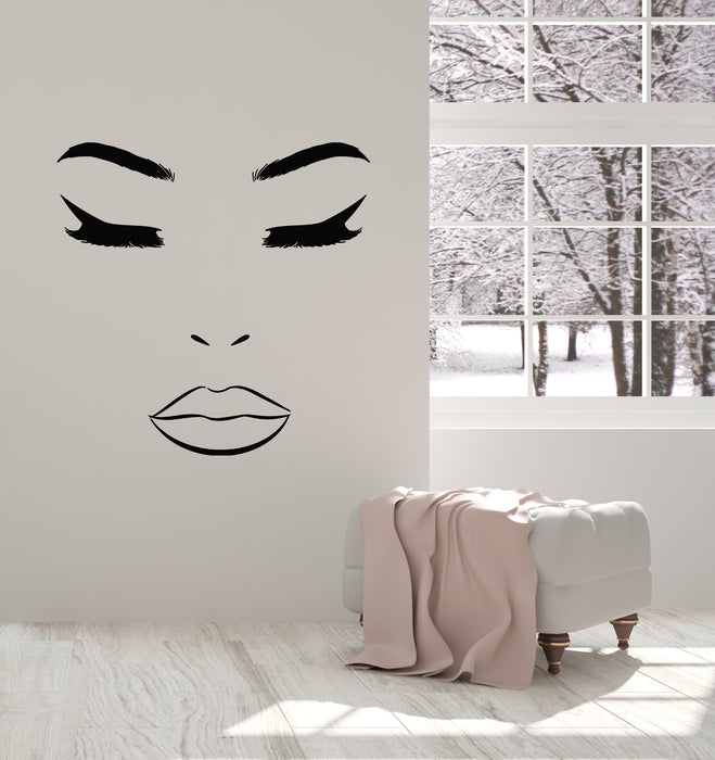 Vinyl Wall Decal Makeup Beauty Female Face Lips Eyelashes Spa Cosmetic Stickers Mural (g1186)