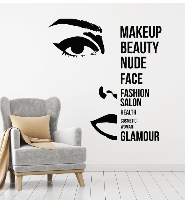 Vinyl Wall Decal Makeup Beautiful Face Beauty Fashion Salon Stickers Mural (g2893)