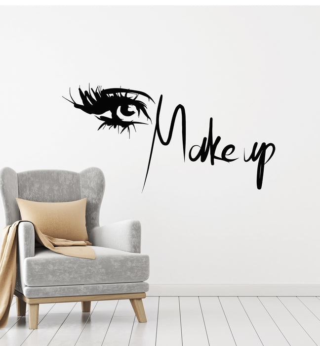 Vinyl Wall Decal Beauty Salon Cosmetics Makeup Female Eyelashes Stickers Mural (g4469)
