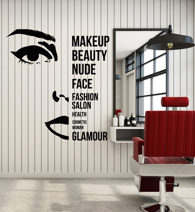 Vinyl Wall Decal Makeup Beautiful Face Beauty Fashion Salon Stickers Mural (g2893)