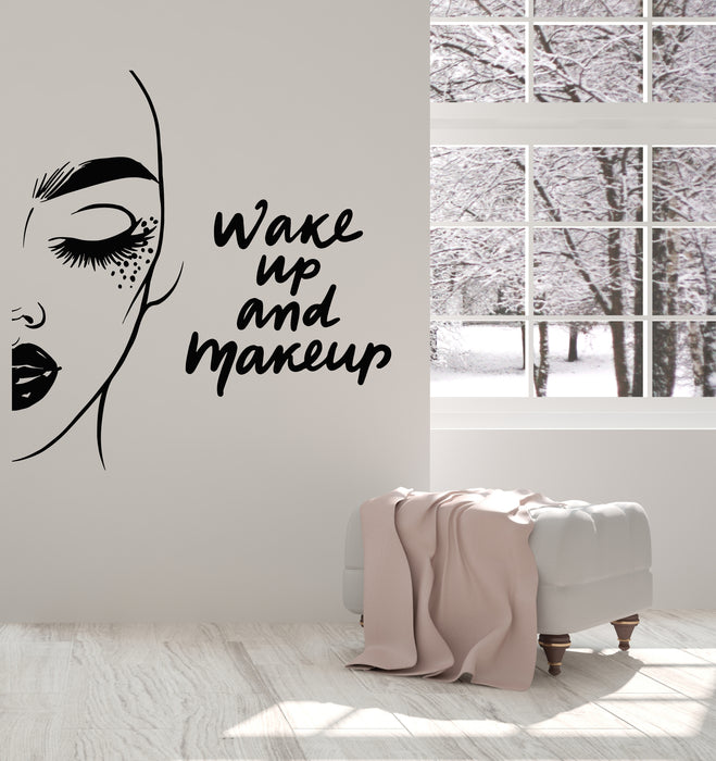 Vinyl Wall Decal Girl Face Wake Up Female Makeup Beauty Salon Stickers Mural (g4115)