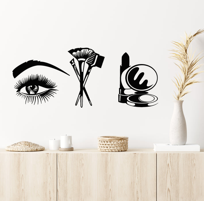 Vinyl Wall Decal Powder Face Makeup Lip Cosmetics Beauty Salon Stickers Mural (g6606)