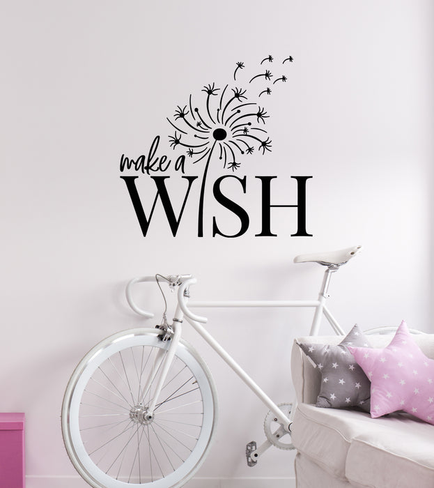 Vinyl Wall Decal Inspire Phrase Make A Wish Dandelions Flowers Stickers Mural (g7169)
