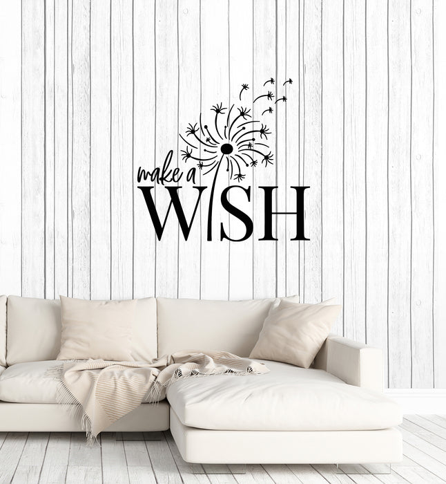 Vinyl Wall Decal Inspire Phrase Make A Wish Dandelions Flowers Stickers Mural (g7169)