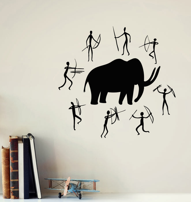 Vinyl Wall Decal Cave Paintings Ancient Animal Mammoth Hunting Stickers Mural (g7199)