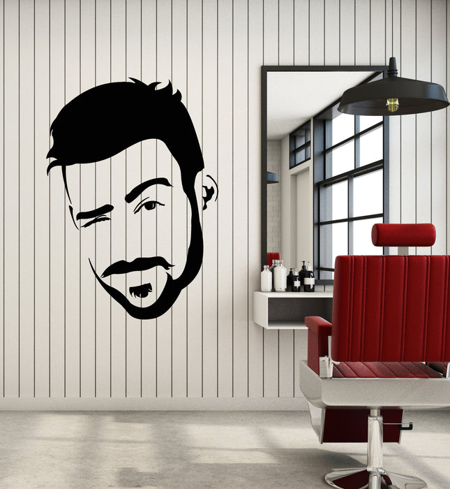 Vinyl Wall Decal Eye Winking Bearded Man Portrait Barbershop Stickers Mural (g2529)