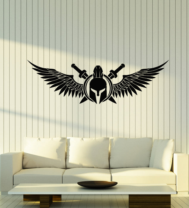 Vinyl Wall Decal Sparta Warrior Helmet With Wings Swords Stickers Mural (g4339)