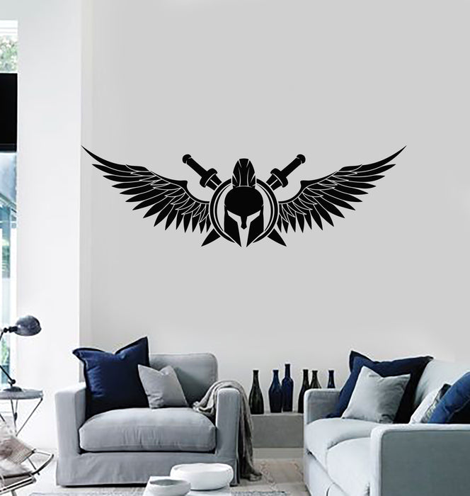 Vinyl Wall Decal Sparta Warrior Helmet With Wings Swords Stickers Mural (g4339)