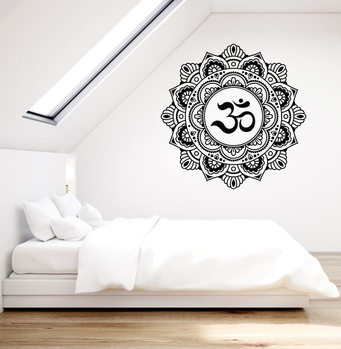 Vinyl Wall Decal Mandala Om Signs Yoga Lotus Hinduism Art Style Stickers Mural (g260)