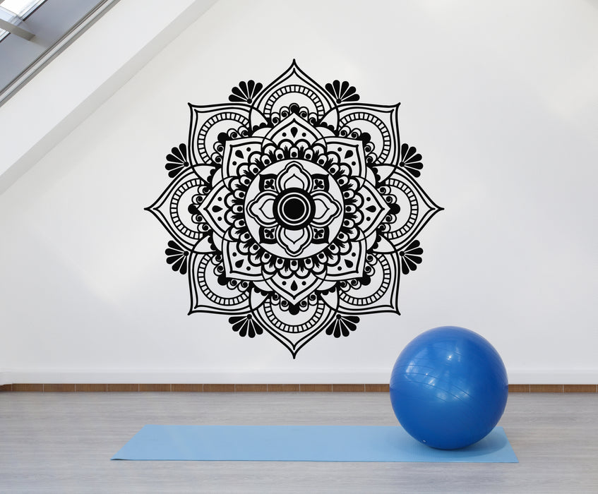 Vinyl Wall Decal Mandala Flowers Mediation Balance Yoga Studio Om Stickers Mural (g1437)
