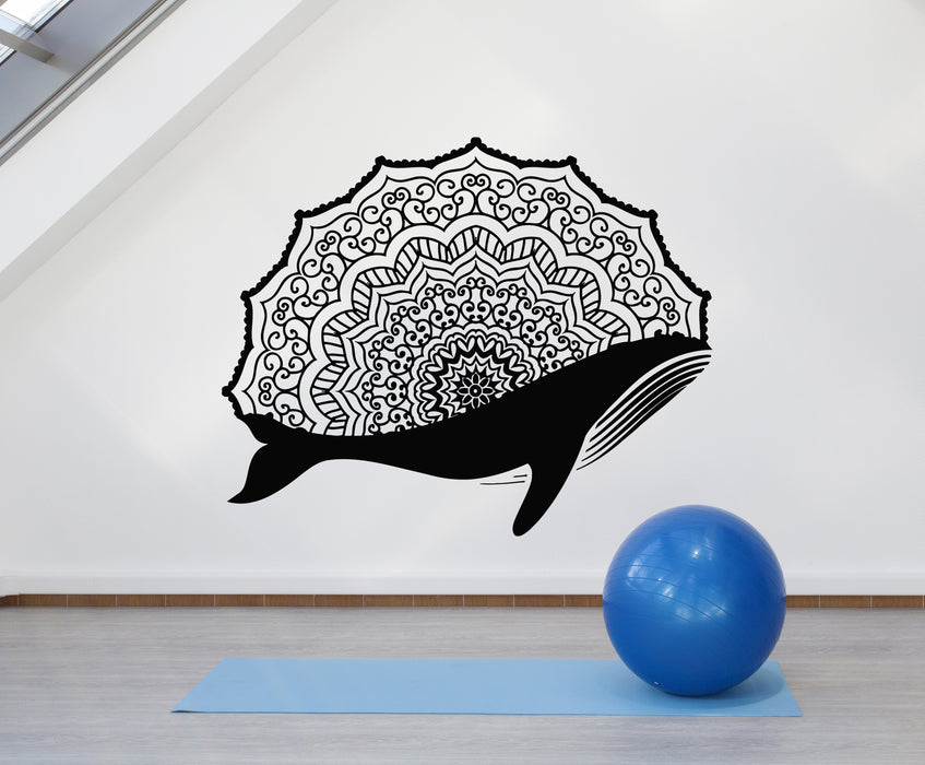 Vinyl Wall Decal Whale Mandala Circle Ornament Meditation Decor Stickers Mural (g3853)