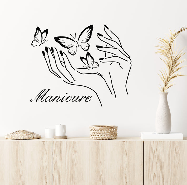 Vinyl Wall Decal Butterfly Hands Beauty Nail Design Polish Manicure Stickers Mural (g6987)