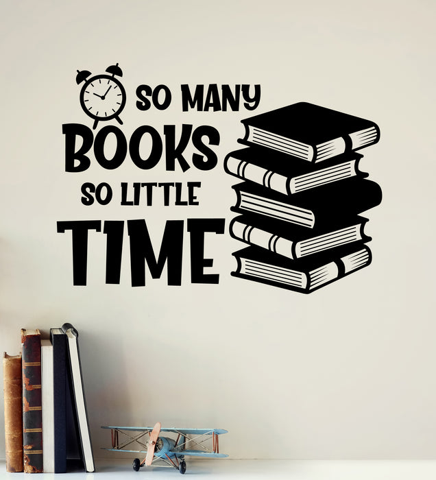 So Many Books So Little Time Vinyl Wall Decal Fun Lettering Clock Decor for Book Shops Stickers Mural (k024)