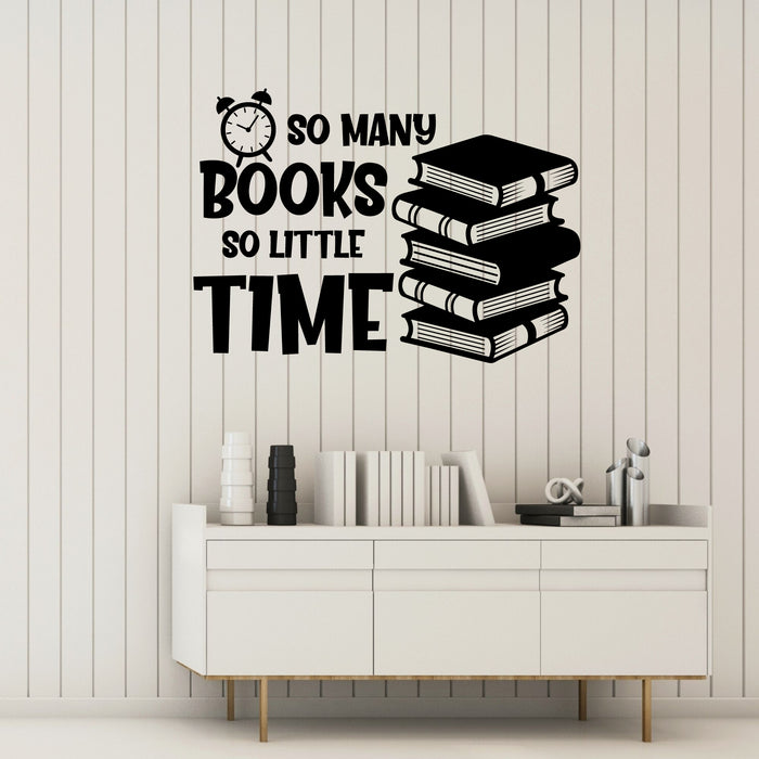 So Many Books So Little Time Vinyl Wall Decal Fun Lettering Clock Decor for Book Shops Stickers Mural (k024)