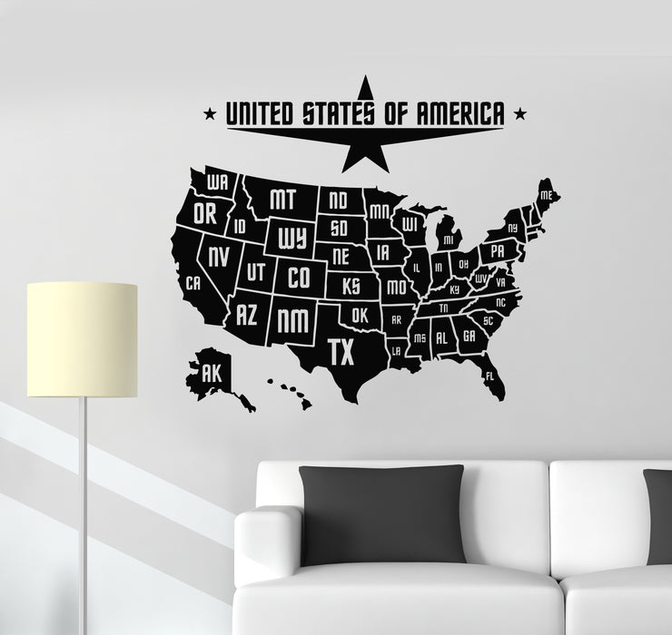 Vinyl Wall Decal USA Map State Of America United States Patriotic Stickers Mural (g1043)
