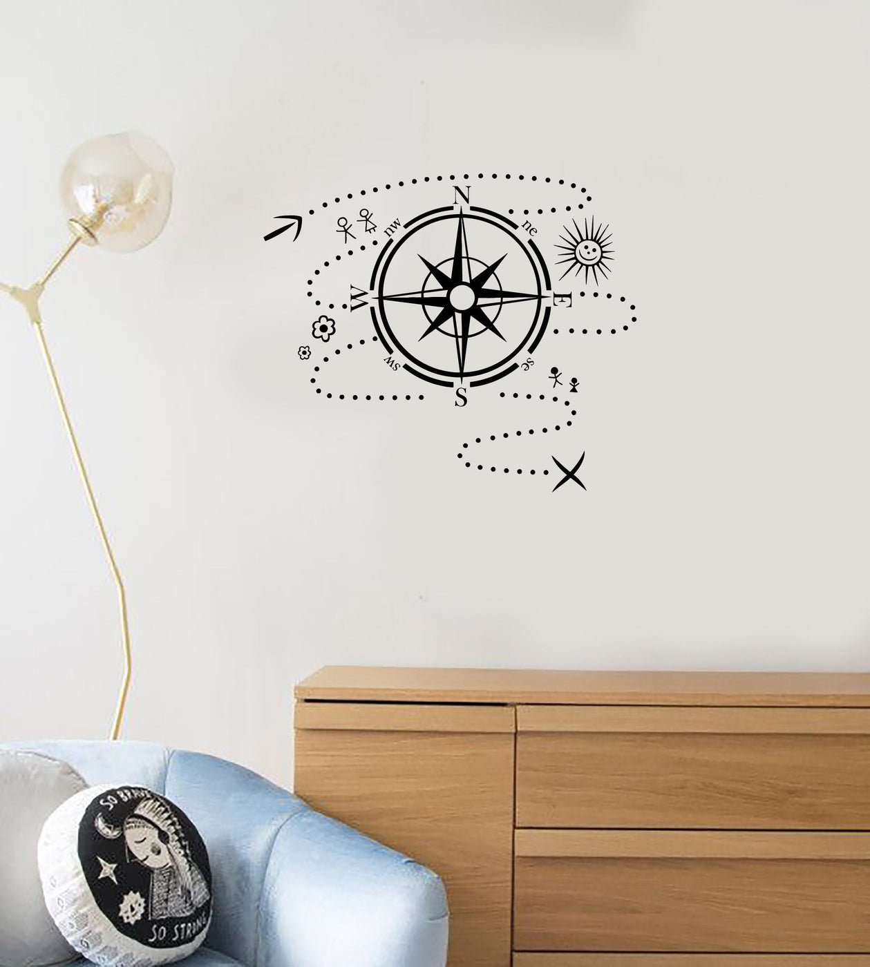 Vinyl Wall Decal Compass Map Adventure Child Kids Room Decor Art Stick ...