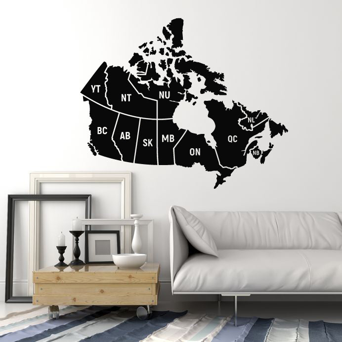 Vinyl Wall Decal Canada Map Living Room Decor Canadian Art Stickers Mural (g1954)