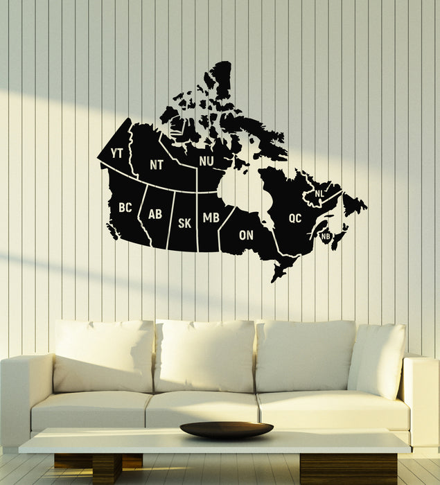 Vinyl Wall Decal Canada Map Living Room Decor Canadian Art Stickers Mural (g1954)