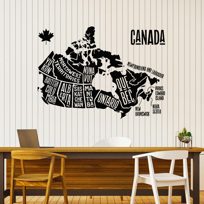 Vinyl Wall Decal Canada Map Canadian Symbol Maple Leaf Decor Stickers Mural (g8384)