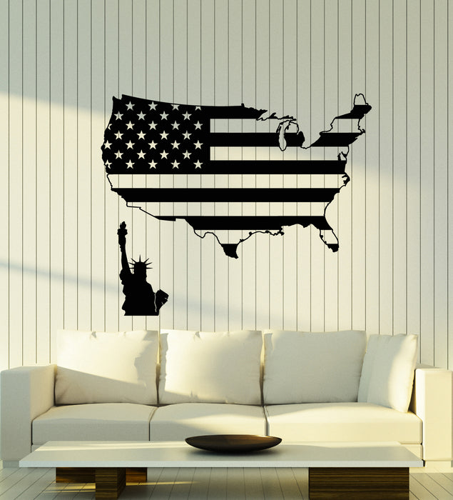 Vinyl Wall Decal America USA Map Flag Patriot Statue Of Liberty Stickers Mural (g3432)