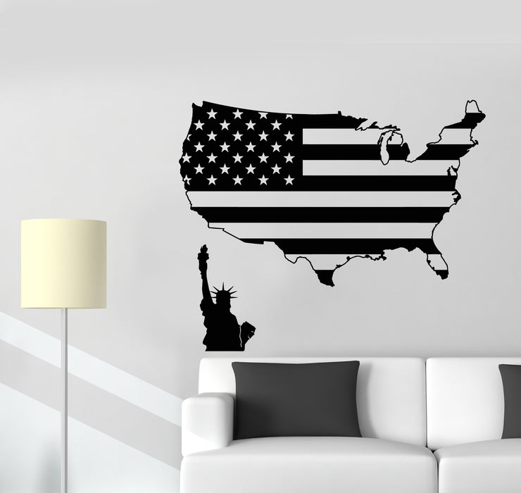 Vinyl Wall Decal America USA Map Flag Patriot Statue Of Liberty Stickers Mural (g3432)