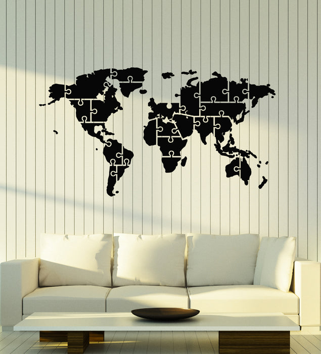 Vinyl Wall Decal World Map Continents Puzzle Travel Tourism Stickers Mural (g7637)