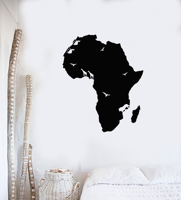 Vinyl Wall Decal African Continent Map Animals Giraffe Lion Camel Stickers Mural (g4083)