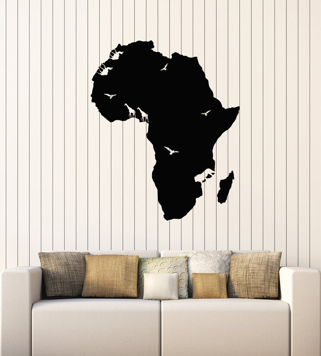 Vinyl Wall Decal African Continent Map Animals Giraffe Lion Camel Stickers Mural (g4083)