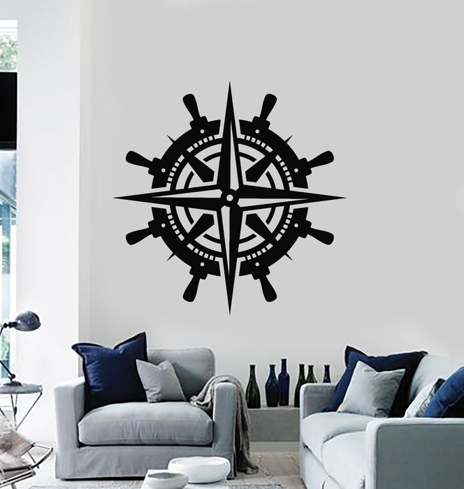 Vinyl Wall Decal Compass Steering Wheel Sea Ship Kids Room Stickers Mural (g5287)