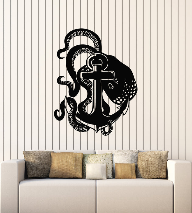 Vinyl Wall Decal Octopus Anchor Ocean Sea Marine Animals Bathroom Stickers Mural (g6540)