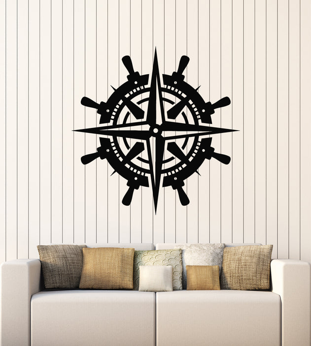 Vinyl Wall Decal Compass Steering Wheel Sea Ship Kids Room Stickers Mural (g5287)