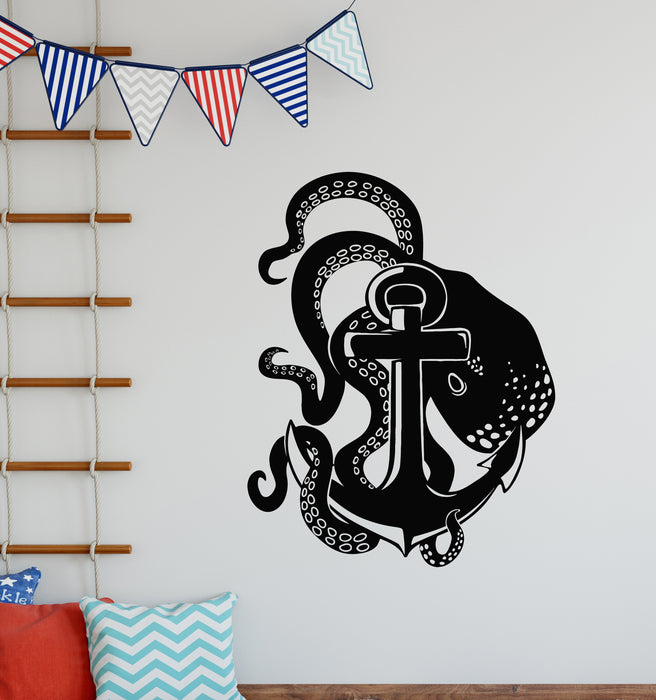 Vinyl Wall Decal Octopus Anchor Ocean Sea Marine Animals Bathroom Stickers Mural (g6540)