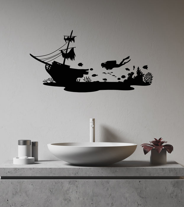 Vinyl Wall Decal Undersea With Fish Corals Reef Underwater World Submariner Stickers Mural (g8083)