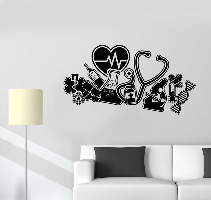 Vinyl Wall Decal Medicine Cabinet Medical Center Cardiogram Heartbeat Stickers Mural (g6921)