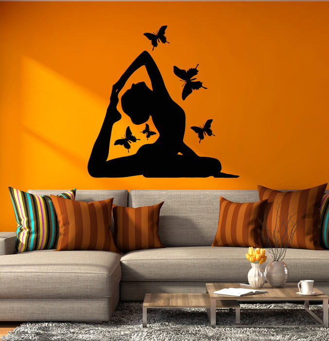 Vinyl Wall Decal Meditate Girl Butterflies Fly Yoga Studio Room Stickers Mural (g8237)