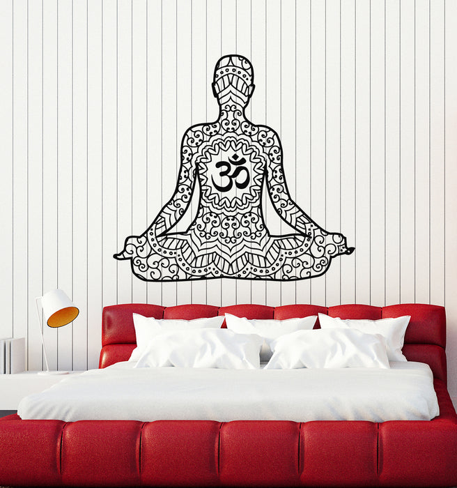 Vinyl Wall Decal Meditating Lotus Pose Yoga Center Mandala Stickers Mural (g7317)