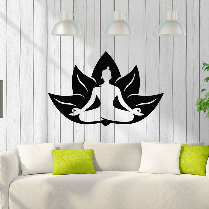 Vinyl Wall Decal Meditating Girl Lotus Pose Flower Yoga Room Stickers Mural (g8449)
