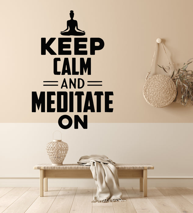 Vinyl Wall Decal Ceep Kalm And Meditate On Inspiring Yoga Phrase Stickers Mural (g6774)