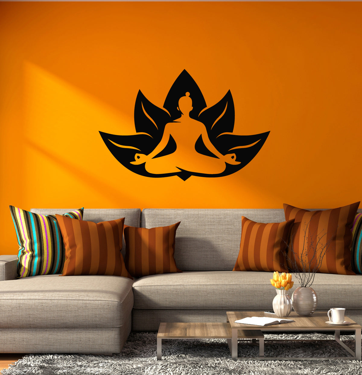 Vinyl Wall Decal Meditating Girl Lotus Pose Flower Yoga Room Stickers ...