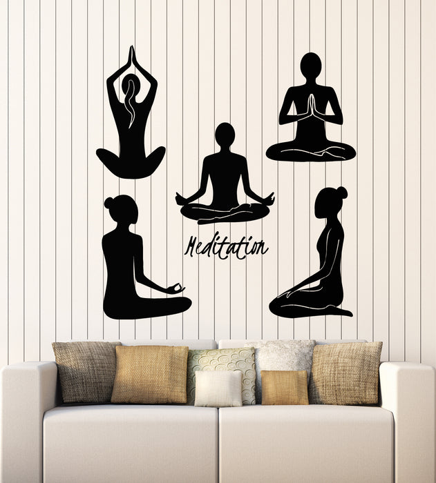 Vinyl Wall Decal Relaxation OM Meditation Yoga Girls Lotus Pose Stickers Mural (g2611)