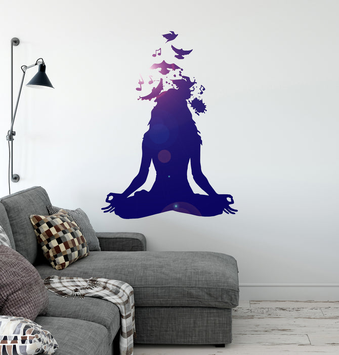 Vinyl Wall Decal Meditation Yoga Girl Woman Birds Music Musical Room Stickers Mural (ig6284)