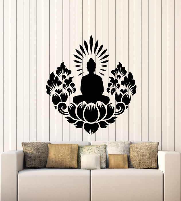 Vinyl Wall Decal Lotus Flowers Yoga Room Meditation Pose Stickers Mural (g4746)