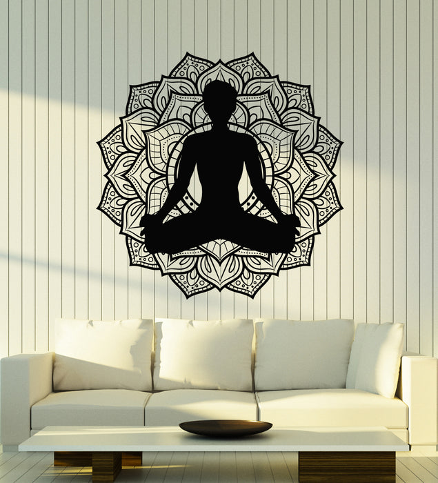 Vinyl Wall Decal Meditation Lotus Pose Mandala Yoga Studio Stickers Mural (g5465)
