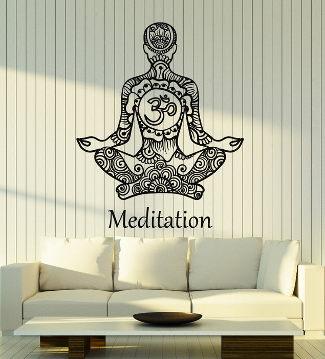 Vinyl Wall Decal Meditation Pose Zen Floral Art Yoga Room Stickers Mural (g7367)