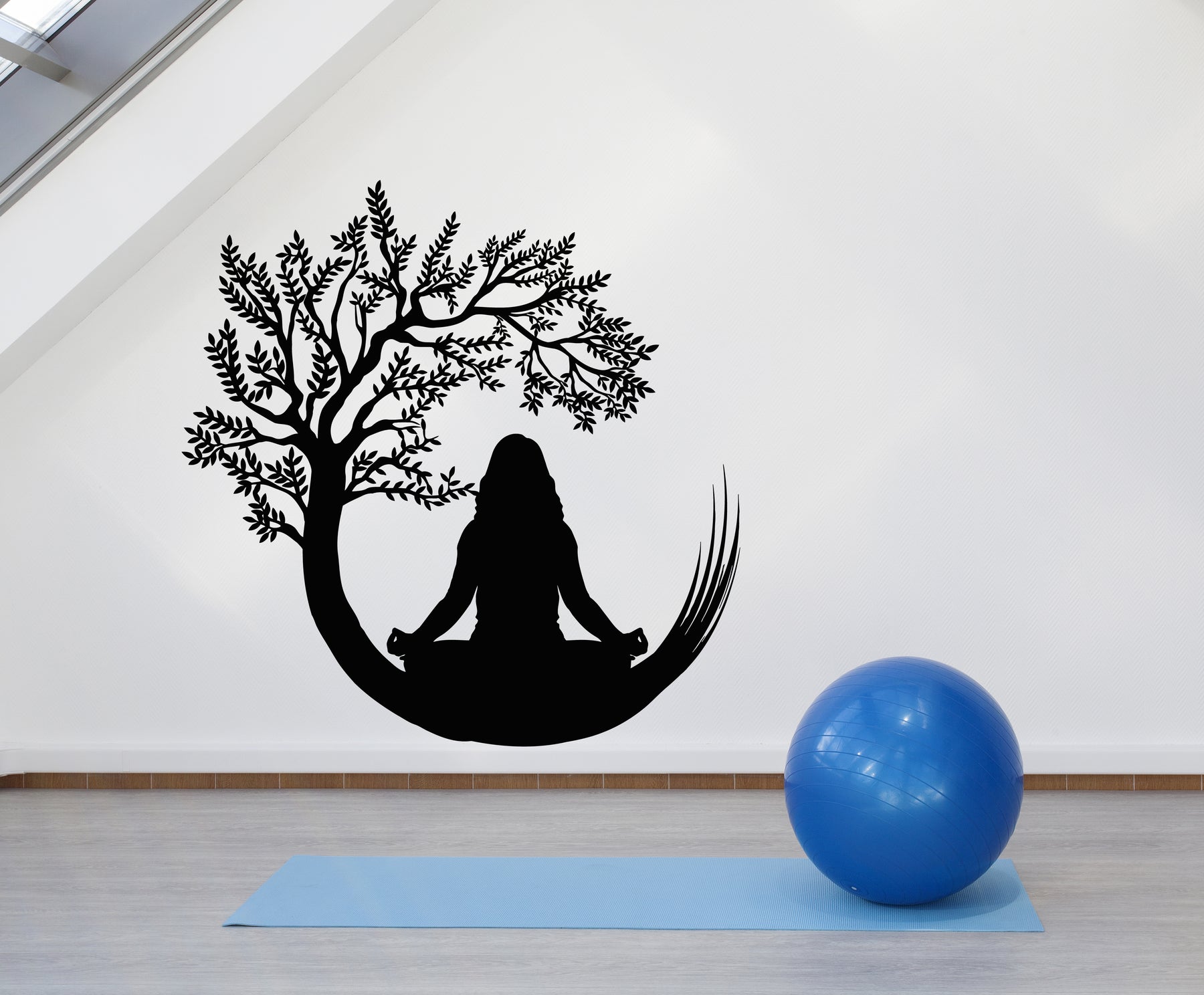 Vinyl Wall Decal Meditation Woman Sitting On Tree Silhouette Yoga Stic —  Wallstickers4you