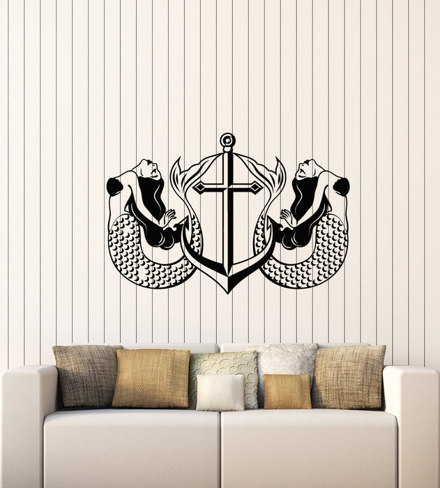 Виниловая наклейка на стену Пара Русалка Якорь Морской Океан Девушки Наклейки Фреска (g1877)