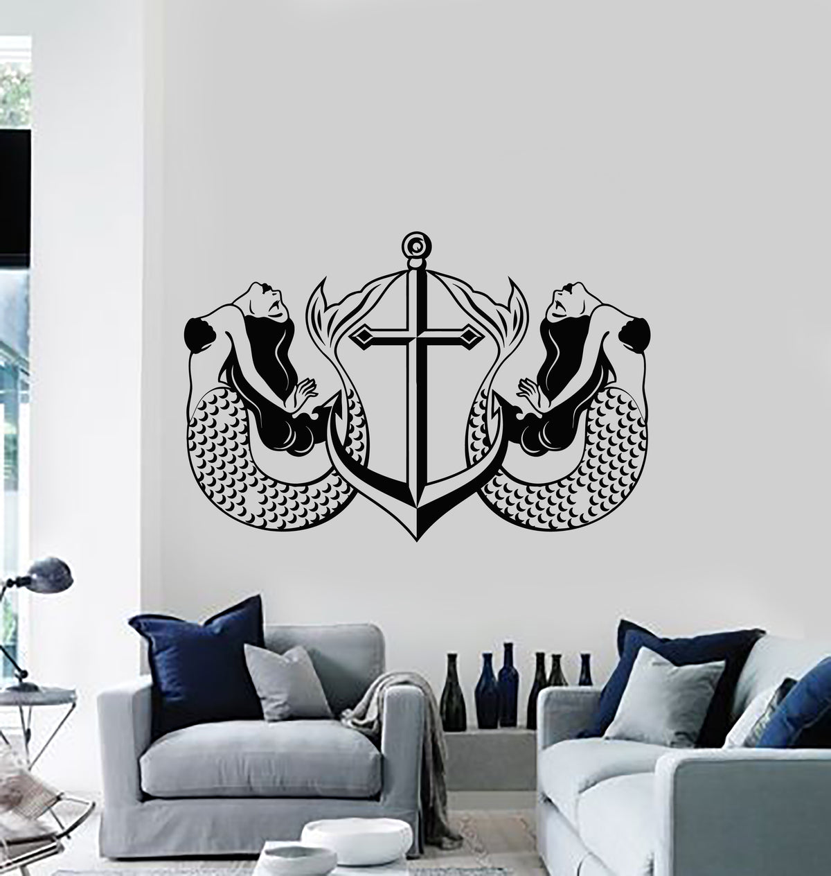 Vinyl Wall Decal Couple Mermaid Anchor Nautical Marine Ocean Girls Sti ...